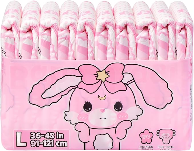 Littleforbig Adult Printed Diaper 10 Pieces - Baby Usagi (Large 36"-48")