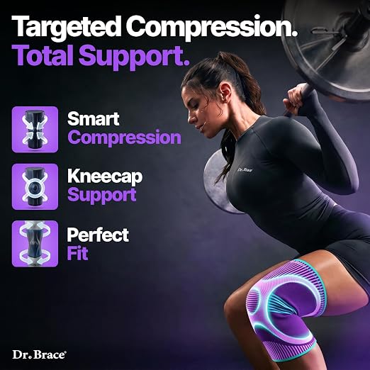 DR. BRACE Elite Compression Knee Brace for Women & Men, (2-Pack) Knee Support Compression Sleeve, Workout Sports Knee Braces for Meniscus Tear, ACL & Arthritis Pain Relief - Check Size Guide Video (Galaxsis, Small)