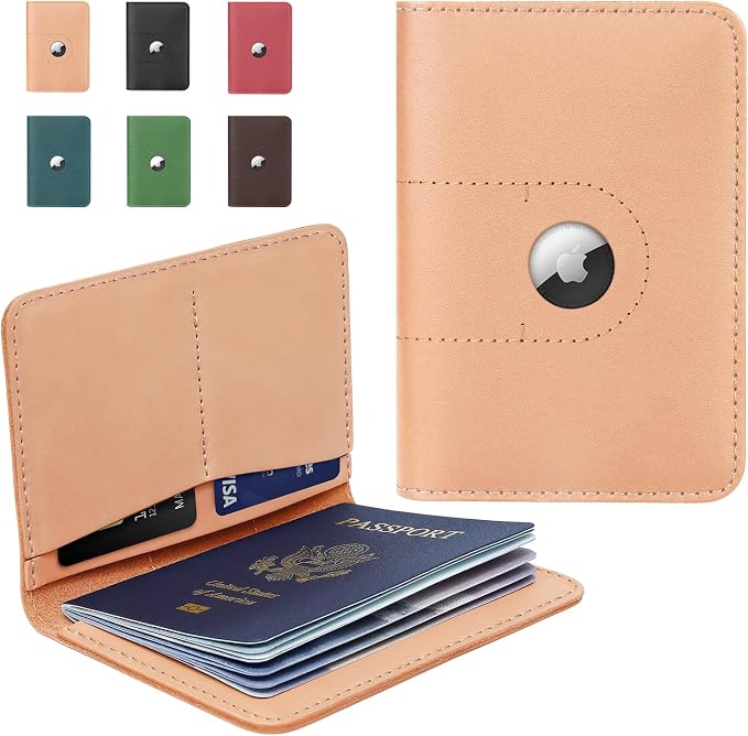 ALLIVE Passport Holder for Travel, Genuine Leather Passport Cover Wallet with AirTag Slot for Women and Men, Travel Must Haves Airport Essentials, Travel Gifts, Beige