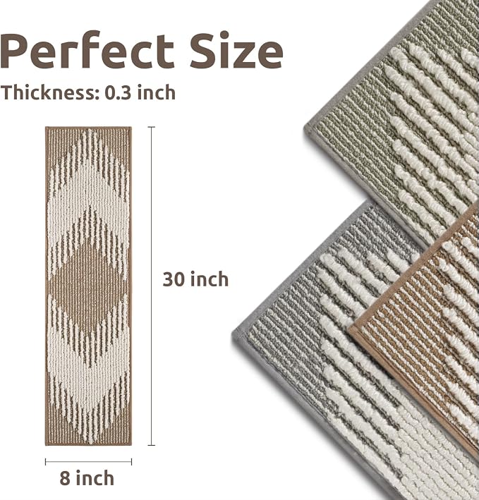 PADOOR 7PC Stair-Treads Non Slip, 3D Peel and Stick Stair Treads for Wooden Steps Indoor, Stair-Carpet Treads Washable Reusable Adhesive Stair-Runner Rugs for Kids and Dogs 8"x30" Brown