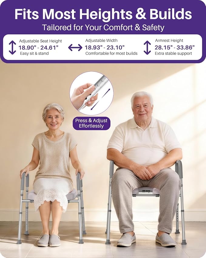 KEKOY Toilet Seat Risers for Seniors, Adjustable Height Width, Fits Most Users | Padded Elevated with Handles, Tool Free Install, Fits Most Round Elongated Toilets for Handicap,Ideal for Bathroom, Grey