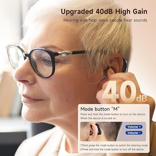 Behind-the-ear hearing enhancement amplifier Sound amplifier Helps restore hearing Four hearing modes to choose from Magnetic charging box included（2-pack）