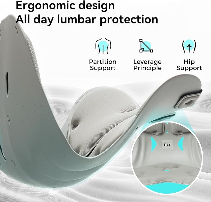 BKT Seat Cushion Chair Ergonomic Office Chair Cushions Lumbar Support for Seat Pillow Ideal for Students Office Workers Nursing Mothers Long Sitting Outdoor Fishing Floor (XL-Silvery Grey)