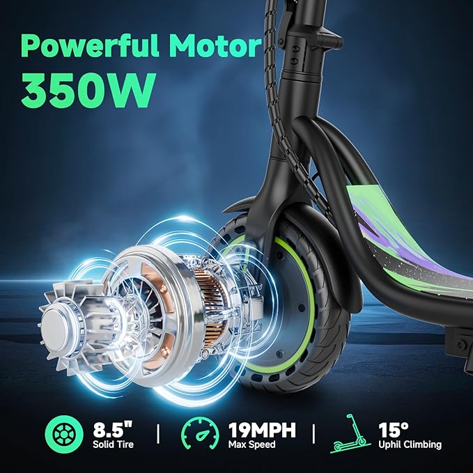 VOLPAM Electric Scooter, 350W/500W Powerful Motor, 8.5"/10" Solid Tires, 19/22Mph, 28/23/21/16 Miles Max Range, Dual Braking