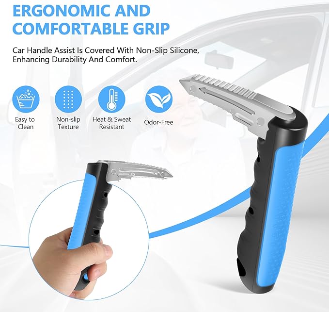 Car Door Handle for Elderly - 2025 New 3-in-1 Car Handle Assist, 2 Pack Auto Cane Portable Vehicle Support Handle Door Assist Bar, Max Load 500 Lbs, Anti-Slip Design (Blue-1-Pack Car Handle)