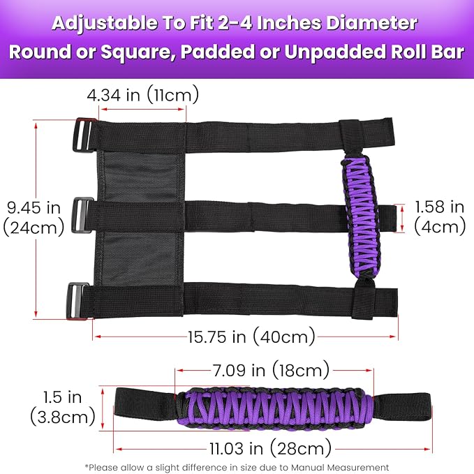 4 x Roll Bar Grab Handles Grip Handle for Jeep Wrangler JK JKU JL JLU TJ YJ Sports Sahara Freedom Rubicon Unlimited Gladiator JT 1955-2023 UTV ATV Premium 550 Paracord Interior Accessories (Purple)