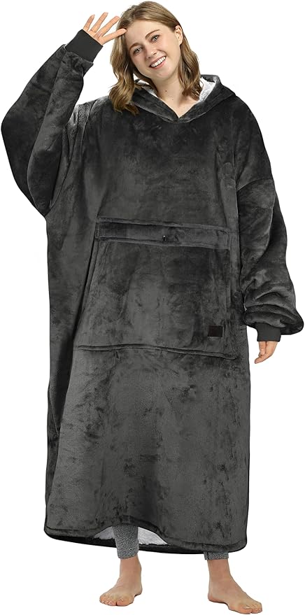 Catalonia Oversized Blanket Hoodie Sweatshirt, Wearable Sherpa Lounging Pullover for Adults Women Men