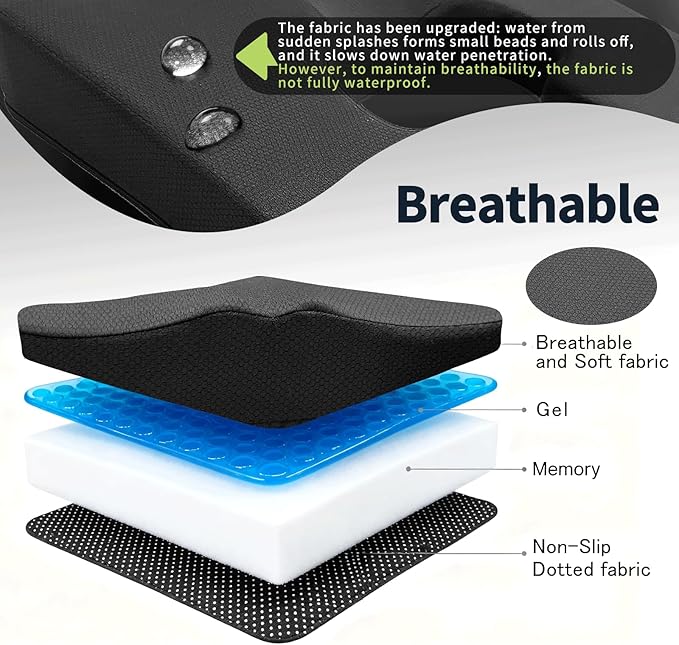 Gel Wheelchair Seat Cushion,Bed Sore Cushions for Butt,Hemorrhoid Pillow,Sciatica,Coccyx,Pressure Sore and Ulcer Pain Relief Butt Pillow,Cushion for Office Chairs with Washable Cover (Black)