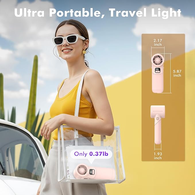AMACOOL Portable Handheld Turbo Fan丨5 Speed Foldable Hand Fans丨Max 20 Hours Runtime丨Rechargeable Mini Pocket Cooling Fan for Travel, Outdoor Activities, Gifts for Women