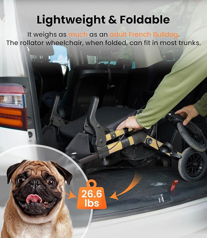 VOCIC Walkers-for-Seniors, Rollator-Walker-with-Seat, Transport-Wheelchair-Lightweight-Foldable, Adult Rolling Walker, Rollator Transport Chair with Brakes, 2 in 1 Walker Wheelchair Combo Z51