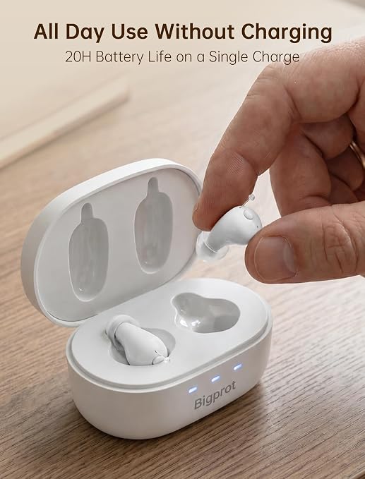 Rechargeable OTC Hearing Aids for Seniors, Digital Hearing Aids with Noise Cancellation & Feedback Suppression, Discreet Mini In-Ear Design with Simple Button Control, Magnetic Charging Case, 100H Use
