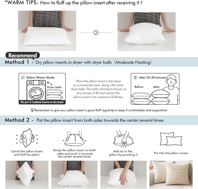 MIULEE Pillow Insert 18x18 Inch Decorative Square Throw Pillow Inserts | Premium Fluffy Pillow Forms Sham Stuffer for Sofa Couch Living Room