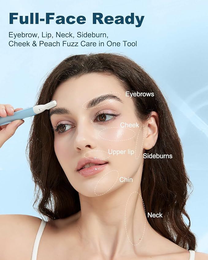Eyebrow & Facial Hair Trimmer, Precision Detailer with Rinseable Blade, Battery Operated, Double-Sided Razor for Fine Hair, Chin & Peach Fuzz, Compact Pen Size, Safe & Gentle Touch-ups