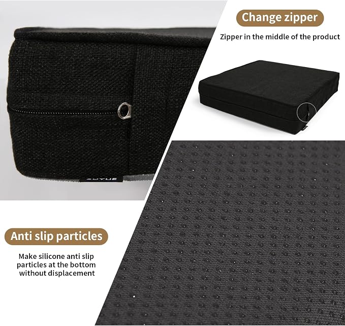 BUYUE Chair Lifting Cushion for Elderly 20" x 20" x 3", Friendly Woven Fabric High-Density Foam Recliner Chair Pad Couch Armchair Seat Cushion, Black