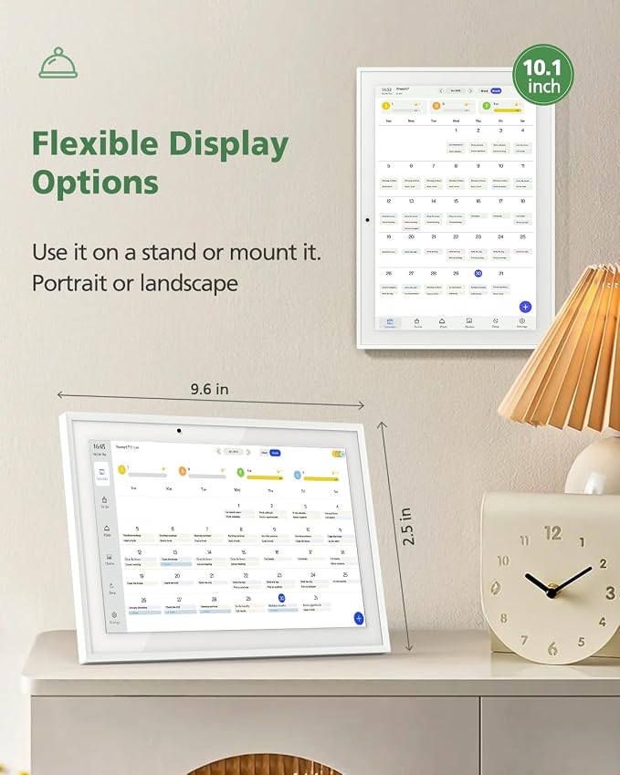 10.1" Digital Calendar Wall Touch Screen No Subscription Wall Mountable/Desk Digital Picture Frame Meal Planner & Chore Chart IPS Smart Electronic Family Organizer (White)