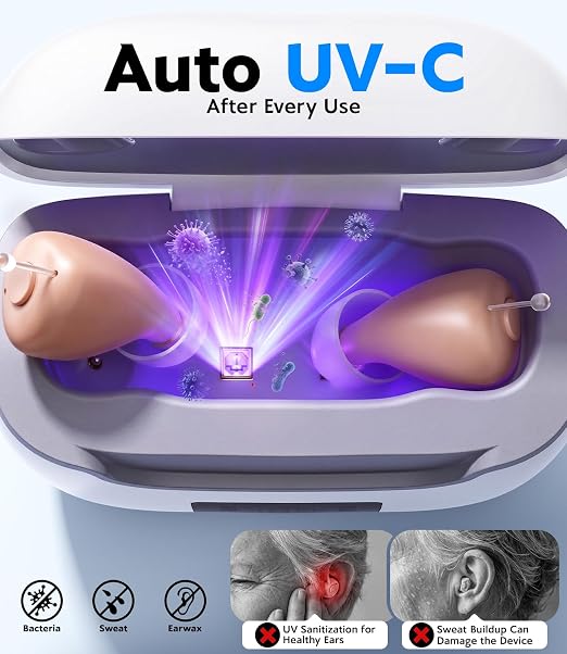 Hearing Aids for Seniors With Auto UV Cleaning FSA-HSA Eligible | Rechargeable OTC Hearing Aid Advanced Noise Cancellation, Nearly Invisible Design for Adults & Seniors