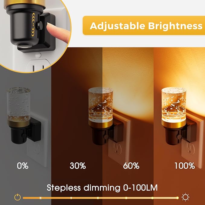 L LOHAS LED Night Light, Dimmable Night Lights Plug into Wall | 2 Pack Automatic Night Lights, Auto Light Sensor, Adjustable Brightness 1800K Amber LED Night Light, for Bedroom Hallway Home