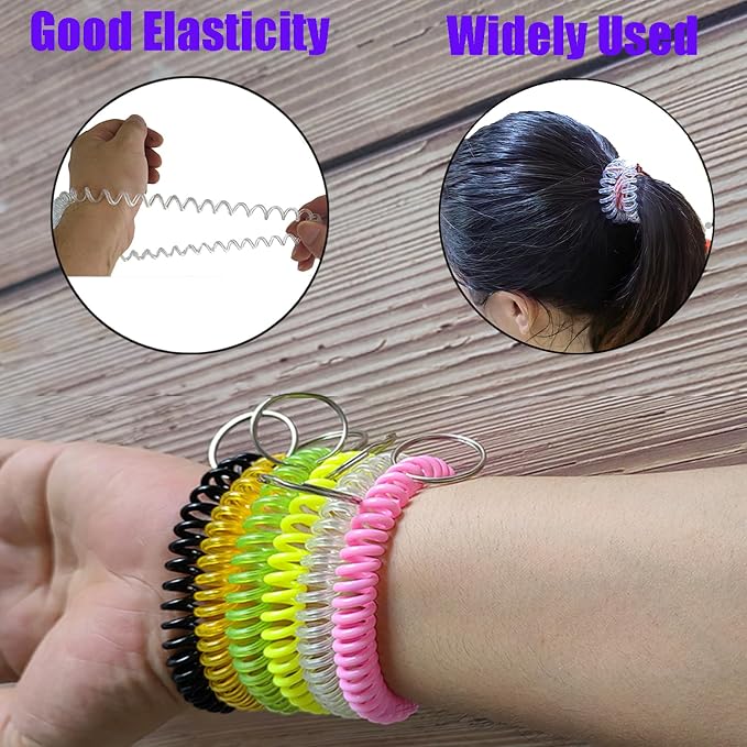 10 Pieces Wrist Coil Keychain Spiral Key Ring, Multi Colors | Wristband Bracelet Key Holder for Pool Gym ID Badge