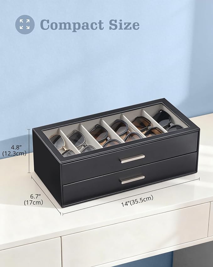 Lolalet Sunglasses Storage Box for Women, Eyewear Eye Glass Organizer with Clear Top Display Holder Case