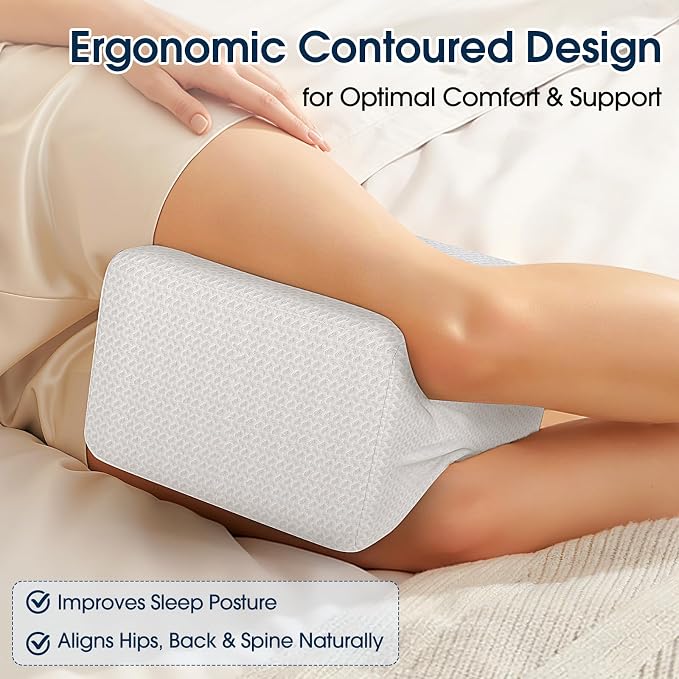 BlissTrends Memory Foam Knee Pillow, Knee Pillow for Side Sleepers, Leg Pillows for Sleeping Blood Circulation, Elevation Pillow for Spine Aligning, Sciatica, Hip, Knee, Ankle Pain, White, X-Large