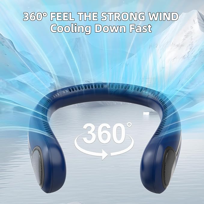 Portable Neck Fan, Personal Wearable Bladeless Fan, 6000mAh USB Rechargeable, 360° Airflow, LED Display, 4-Speeds, Hands Free Fan for Outdoor Indoor, Birthday Gifts for Men Women Dad Mom (Blue)