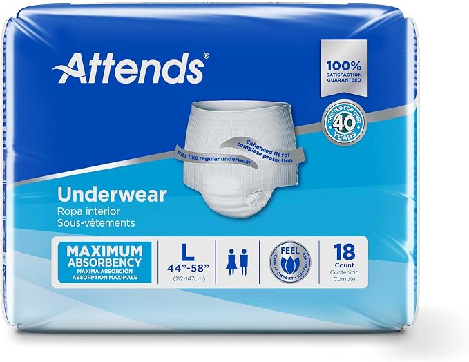 Attends Adult Absorbent Underwear, Large [72 Count] - Maximum Absorbency for Men and Women - Disposable Pull-On Diapers with Tear-Away Sides and Breathable Waistband - AP0730