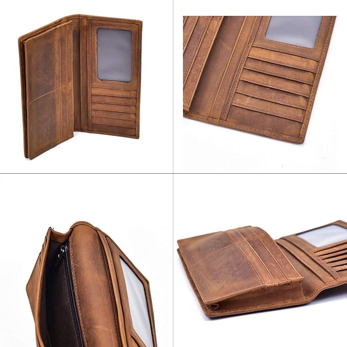 Genuine Leather Long Wallet for Men, Large Capacity Purse Clutch Bag Handbag Checkbook Cash Credit Cards Phone Holder | Large Capacity