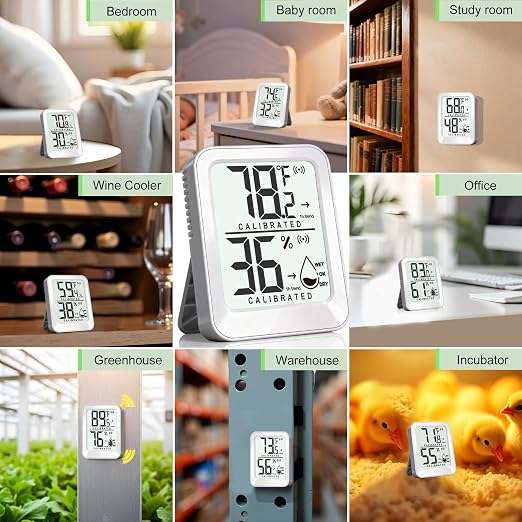 AyayaBoss 3 Pack Room Thermometer Indoor Hygrometer | Mini Size, Monitor Temperature & Humidity, Accurate Fast Read, Easy To View, Kickstand/Hanging/Wall Adhesive, ℉/℃, w/ Battery