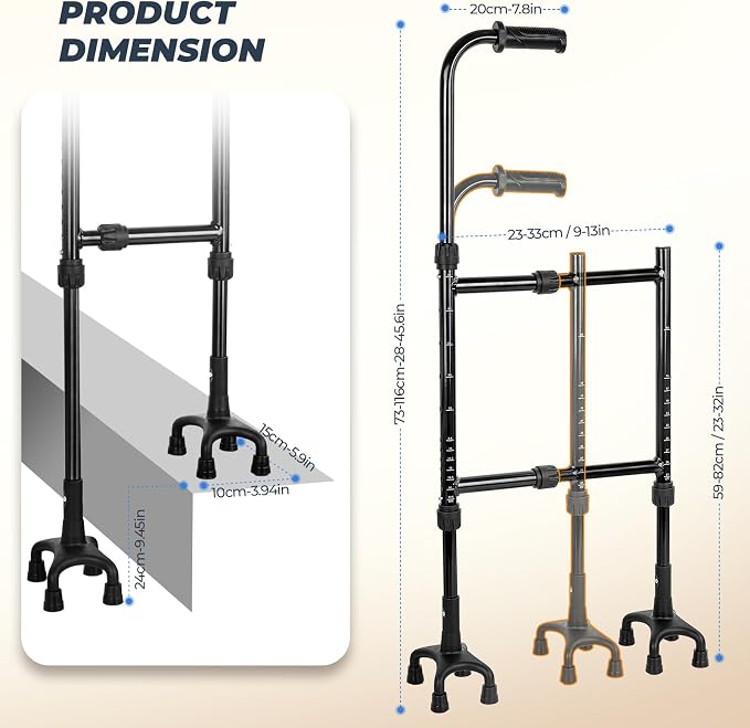 Stair Climbing Aid Cane for Seniors – Height & Width Adjustable, Lightweight Portable, Slip-Resistant Sturdy | Fits Standard Steps 300lbs | Stair Aid Cane for Elderly, Sore Knees, &Post-Surgery