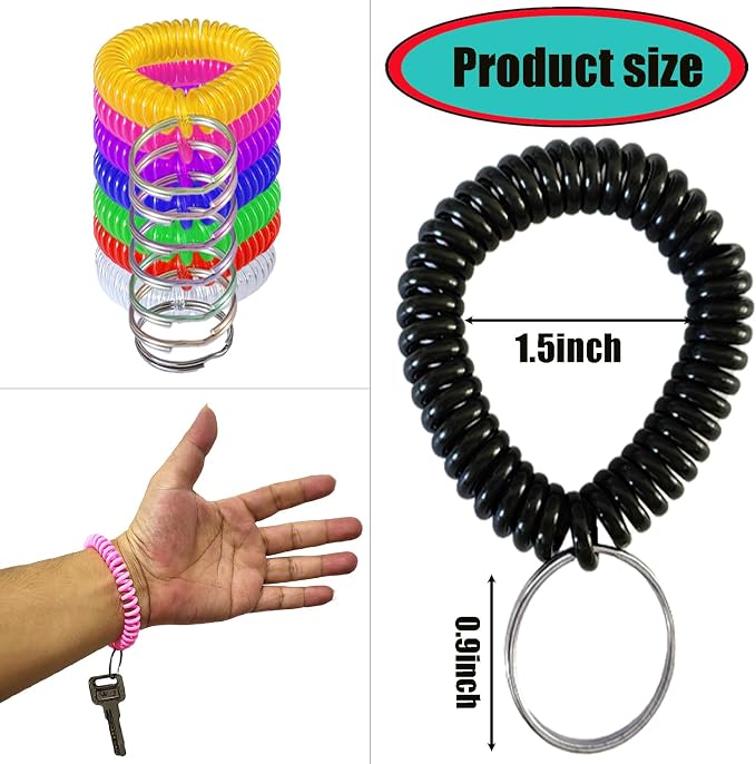 10 Pieces Wrist Coil Keychain Spiral Key Ring, Multi Colors | Wristband Bracelet Key Holder for Pool Gym ID Badge