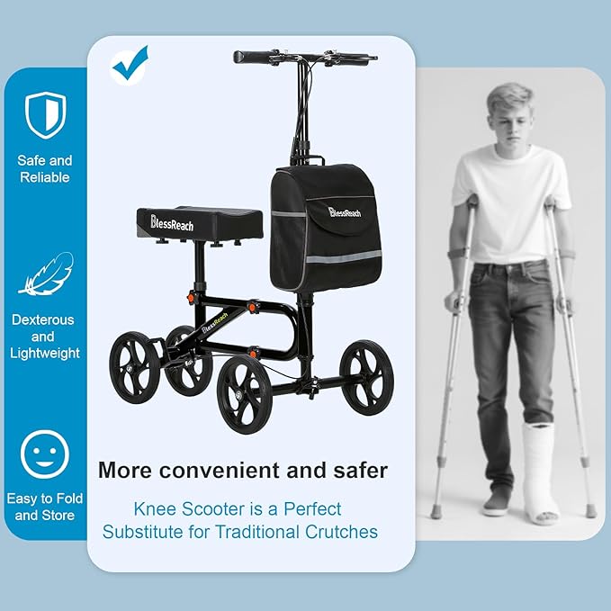 Economy Knee Scooter Steerable Knee Walker for Foot Injuries Compact Crutch Alternative with Dual Braking System (Black)
