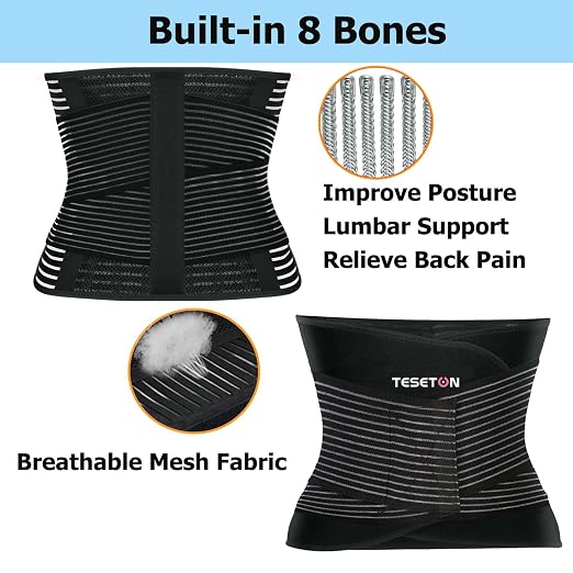 TESETON Back Brace for Men and Women,Back Support Belt for Lifting at Work,Relief from Sciatica, Herniated Disc, Scoliosis,Lumbar Support for Lower back,Breathable Mesh 02 Black-XXXL