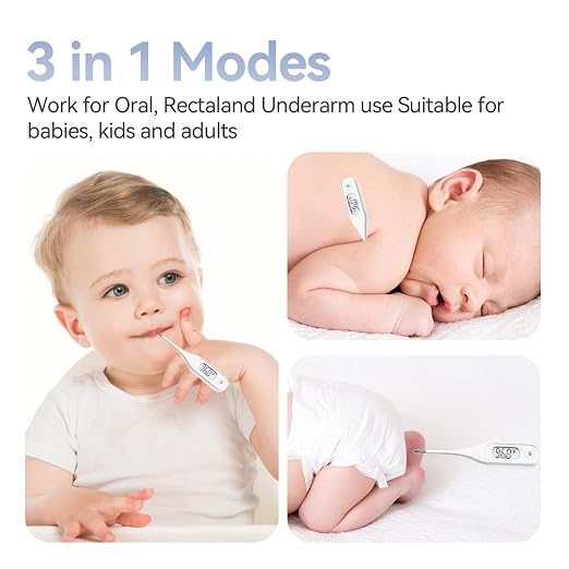 Berrcom Digital Thermometer for Adults and Kids, Medical Thermometer for Fever 10 Second Reading Armpit Thermometers with Fever Alarm