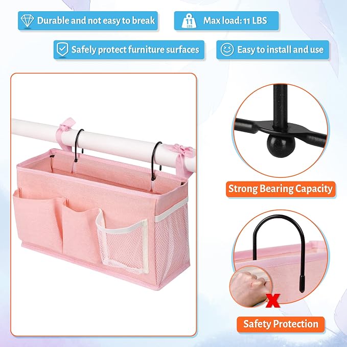 Bedside Caddy, Bedside Storage Bag Hanging Organizer for Bunk Dorm Bed Rail | Bed Caddy with Hooks, Top Bunks and Dorm Essentials for Water, Tissues, Tablets, Books, Phones, Remotes and Other Necessories