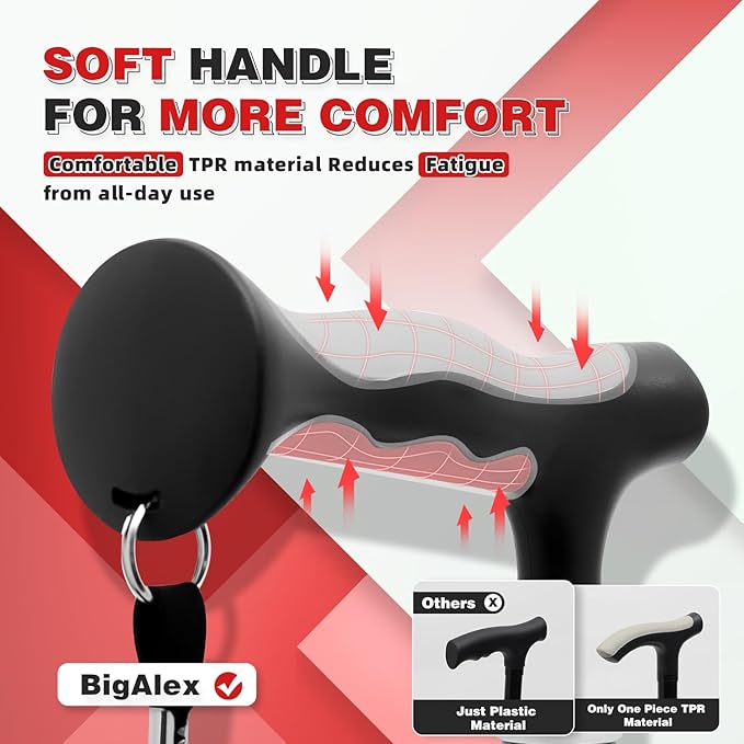 BigAlex Lightweight Collapsible Walking Cane with Soft Comfortable TPR Handle for Seniors and Elderly Adults, Larger Handle for Comfort, Adjustable Support Stick, Portable Travel Aid for Men & Women