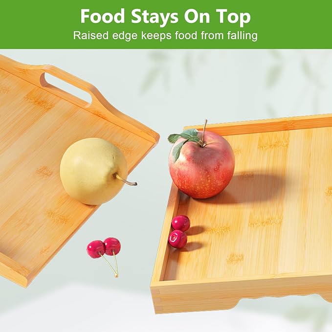 Youpehom Bamboo Bed Tray Tables with Folding Legs, Medium, 2-Pack, Bamboo | Two bamboo bed trays with folding legs and handles for meals, laptops, reading and serving in bed or on a sofa.