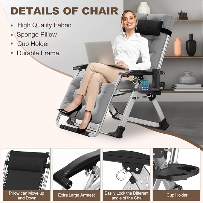 Comfy Folding Recliner Chair -Bedroom Living Room Chairs | Patio Lounge Chair with Removable Cushion for Indoor Outdoor