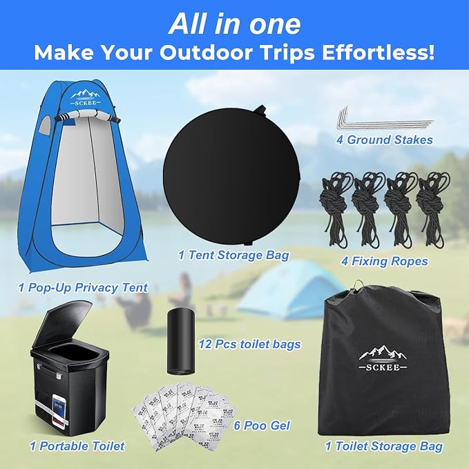 16.5'' Camping Toilet with Pop-Up Privacy Tent Set, XL Portable Toilet for Camping, Outdoor Showers Changing Rooms, Portable Bathroom Travel Potty for Camping, Hiking, Roadtrip,RV Travel