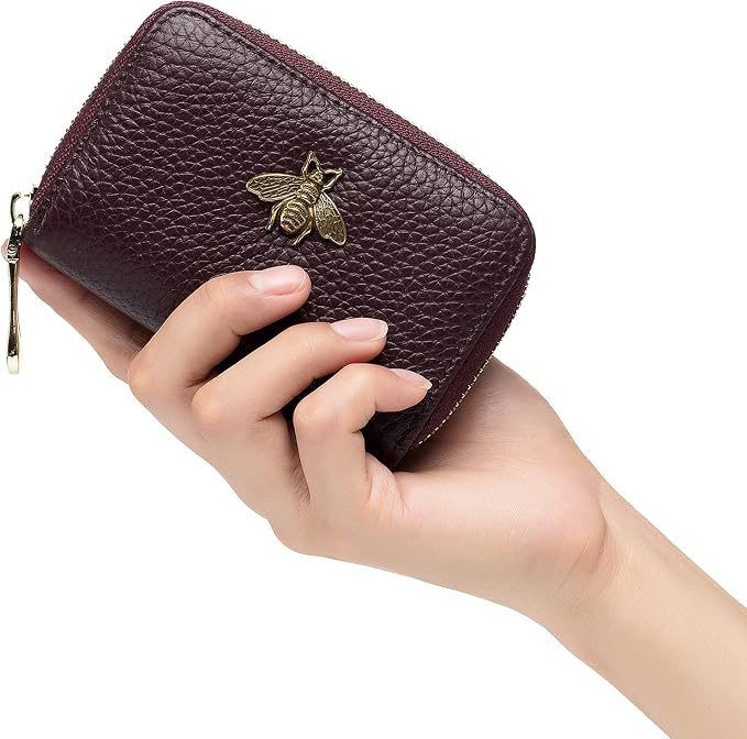 imeetu RFID Credit Card Holder, Small Card Wallet Women, Leather Card Case | Genuine Leather Women's Card & id Cases, Change Coin Purse with Zipper Keychain id Window, 20 Colors & 3 Styles, Daily, Gifts
