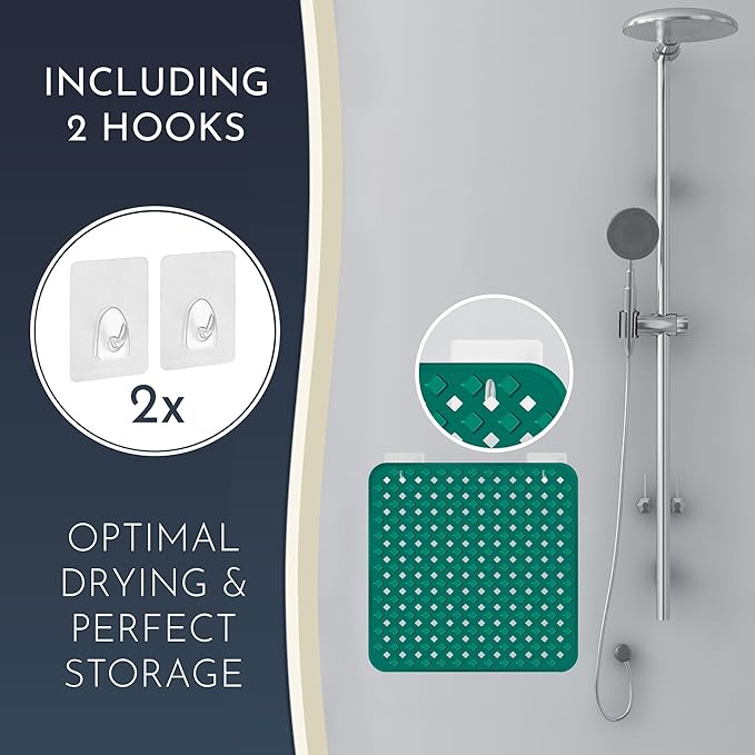 homerella® Shower Mat Non Slip Anti Mold, Non Slip Shower Mats for Inside Shower Stall Anti Slip Mat, Square Shower Floor Mat 21 x 21 in with Suction Cups & Hooks for Quick Drying, Machine Washable