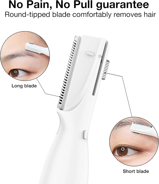 PRITECH Electric Eyebrow Trimmer - Facial Hair Remover Precision Razor | Painless Shaver with Comb & 2 Replaceable Blades - Battery Powered, Portable for Eyebrows Face Chin Neck Upper Lip Peach Fuzz