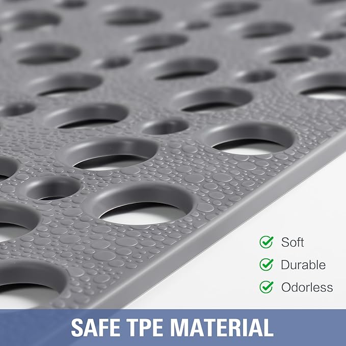 OTHWAY Large Shower Mat, 35"x 24" TPE Shower Mat Non Slip, Heavy Shower Floor Mat with Drain Holes and Suction Cups, No Odor Shower Mats for Inside Shower for Elderly Kids Bathroom(D-Grey)