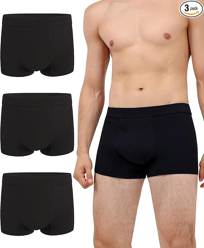 Mens Incontinence Underwear Washable Leak and Odor Protection 60ml Absorbency Covered Waistband Boxer Briefs 3 Pack (3 Black, XL)