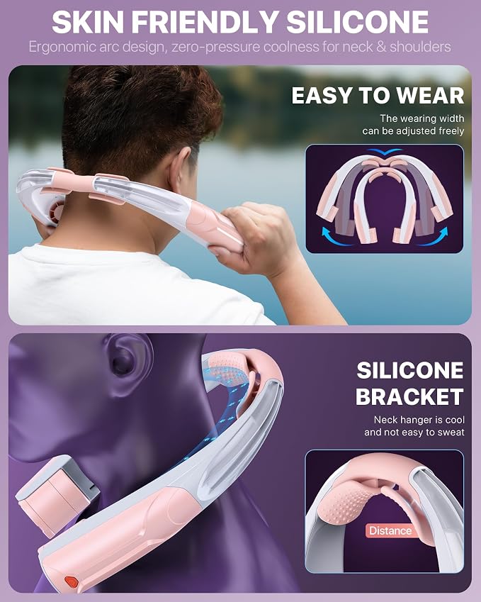 AaoLin Portable Neck Fan USB-C Rechargeable, with 6000mAh Battery, Hands-Free Personal Fan 6 Speeds, 6-20Hrs Cooling, Adjustable 11oz Lightweight, Neck Cooler for Outdoor Sports/Gym/Office