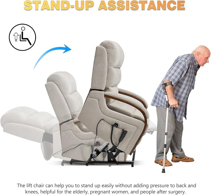 Trustyue Power Lift Recliner Chair, 180° Lay Flat Recliner, Lift Chair with Massage and Heat, Standing Assistance, Infinite Position Reclining, Living Room Chair for Elderly People(Fabric Beige1)