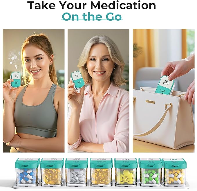 Odaro Extra Large Weekly Pill Organizer 2 Times A Day, Pill Box 7 Day Am Pm to Hold Daily Medicine Vitamin and Supplements - Cyan
