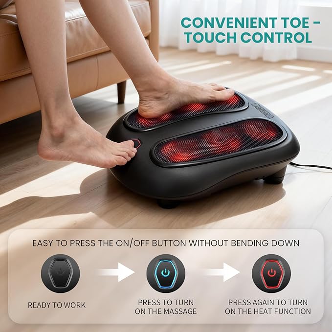 Nekteck Foot Massager with Heat, Shiatsu Heated Electric Kneading Foot Massager Machine for Neuropathy, Plantar Fasciitis, Feet Massage for Pain Relief, Circulation, Christmas Gifts for Man Woman Her