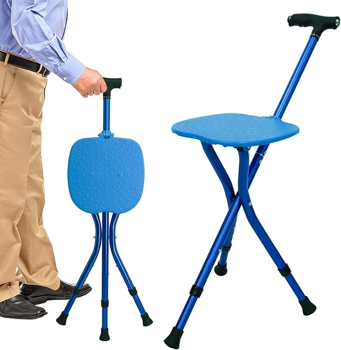 FATTCHIAR Walking Cane with Seat Folding Lightweight Adjustable Cane Chair Foldable for Seniors Portable Seat
