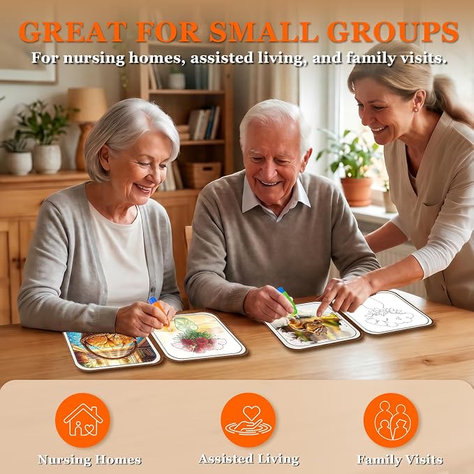 Codonen 2 Pack Reusable Water Painting Books for Seniors, No-Mess Water Reveal Activity Set for Dementia & Alzheimer’s Care, 20 Pages, 2 Pens, Gift for Elderly Loved Ones