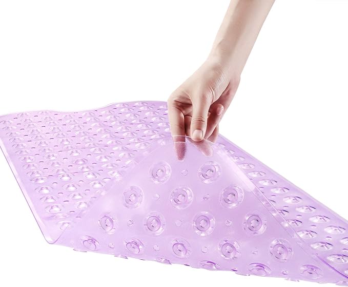 YINENN Bath and Shower Safety Mats 40x16 inch, Non Slip with Suction Cups for Bathroom Stall and Tub Floor, Extra Large and Machine Washable, Drain Holes Keep Bathtub Clean, Purple